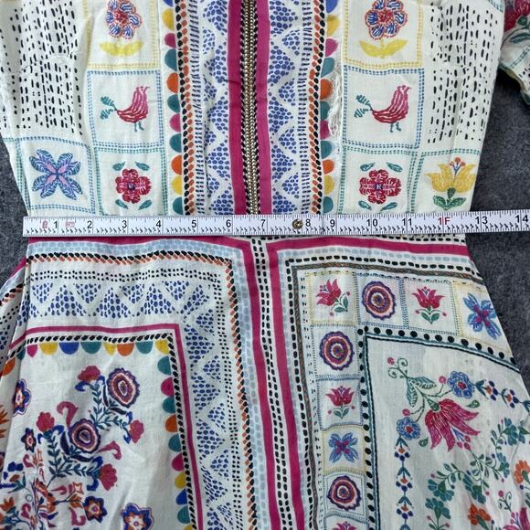 Label Ritu Kumar Dress XS Cream Pink Gond 70s Retro Boho Handkerchief Festival - Picture 8 of 9